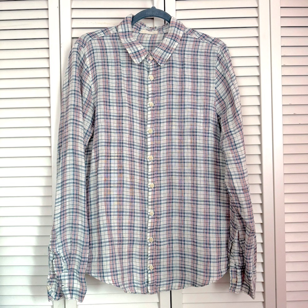 CP SHADES Men’s Linen Double Gauze Button Down Plaid Shirt Size Medium